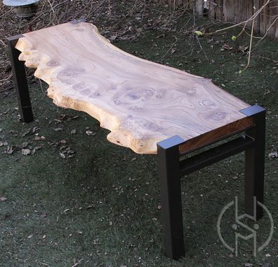 Custom Made Burled Siberian Elm Slab Bench With Steel Base