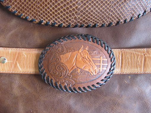 Custom Made Western Tooled Leather Horse Head Buckle Dog Coat