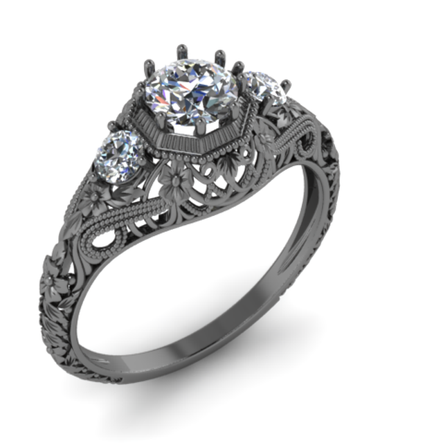 filigree diamond black 14k gold 3 stone ring antique vintage retro style by ilya kunin - Stone Wedding Rings filigree diamond black 14k gold 3 stone ring antique vintage retro style by ilya kunin - Stone Wedding Rings