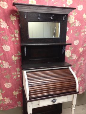 Custom Made 30" Wide Roll Top Desk Mounted To Vintage Solid Wood Door