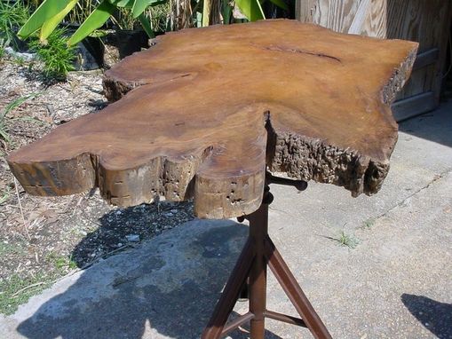 Custom Made Sold Cypress Slab Top Indusrtial Style Metal Pedestal Table