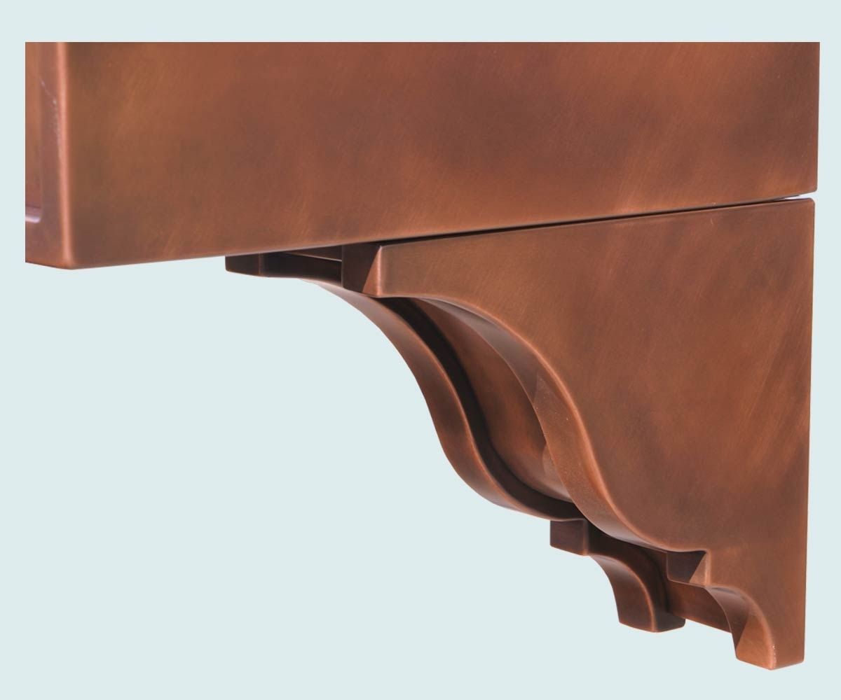 Hand Crafted Copper Range Hood With Corbels & Angled Filters by