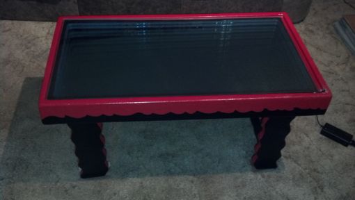 Custom Made Black And Red Wave Table With Built In Remote-Controlled Led Infinity Mirror