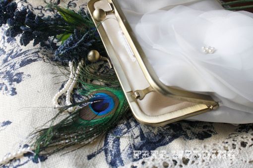 Custom Made Pleated Satin Wedding Clutch Purse With Ivory Flower Accent