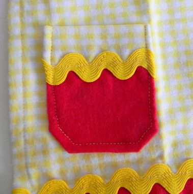 Custom Made Red, Yellow, And White Checkered Doll Apron "Strawberry Shortcake''