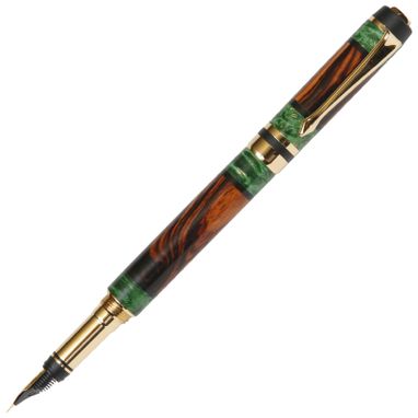 Custom Made Lanier Elite Fountain Pen - Cocobolo With Green Box Elder Inlays -  Fe1w155