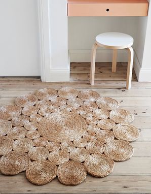 Custom Made Handmade Crochet Natural Hemp Rag Round Rug