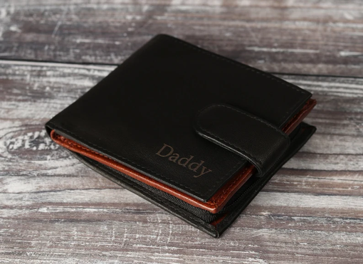Custom Made Personalised Men's Wallet, Genuine Soft Black & Brown Leather Wallet