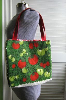 Custom Made Upcycled Tote Bag Made From A Tomato Themed Kitchen Towel