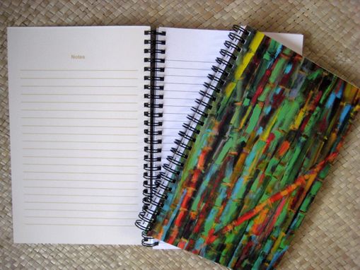 Custom Made Journal Spiral Notebook Diary With Original Bamboo Artwork- Green Yellow Blue Ochre