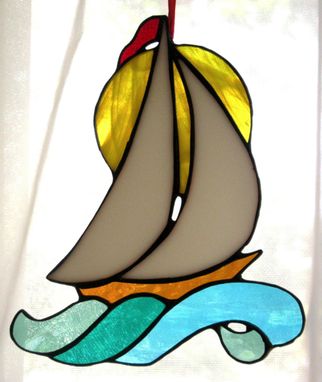 Custom Made Sailboat Over Waves Stained Glass Sun Catcher
