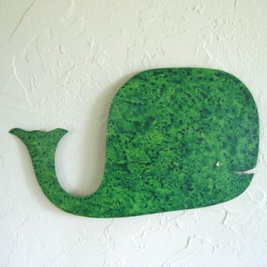 Custom Made Handmade Upcycled Metal Whale Wall Art Sculpture In Green
