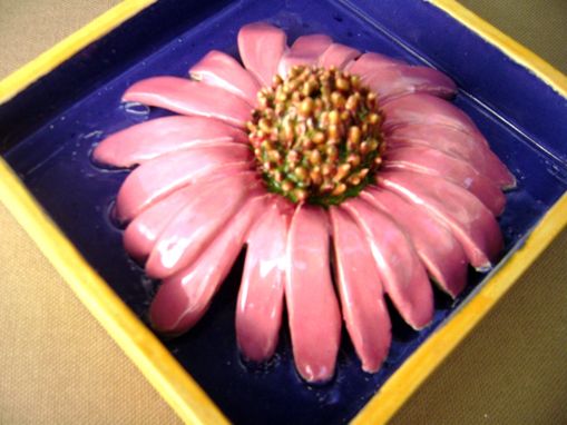 Custom Made Pink Daisy Delight Ceramic Shadow Box Wall Decor