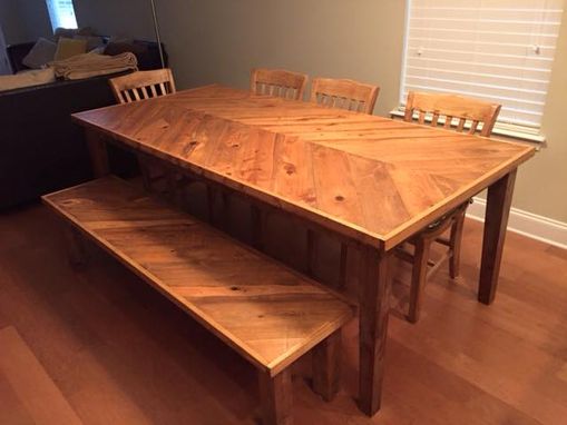 Custom Made Chevron Dining Table With Bench & Chairs 5ft-20ft