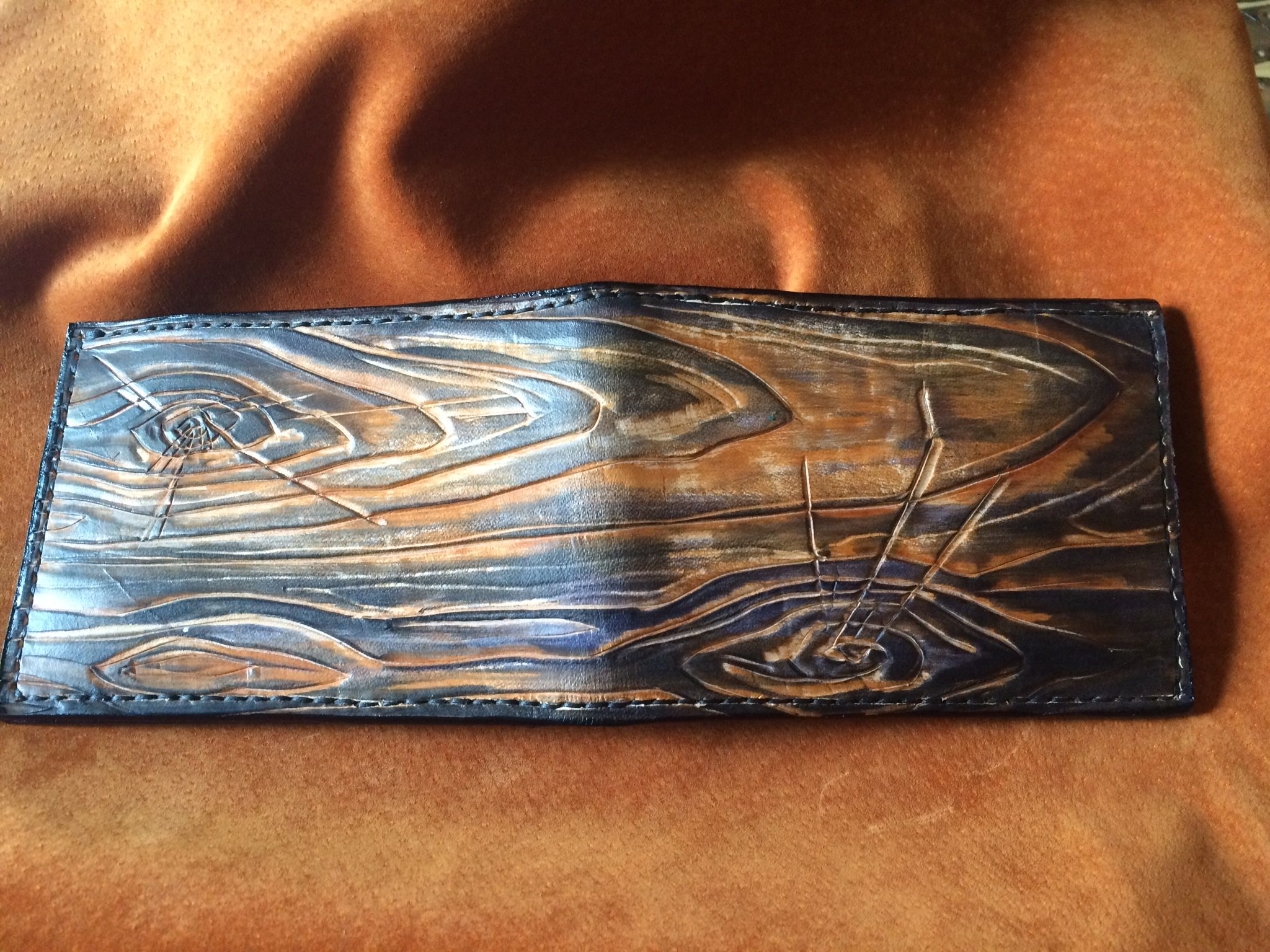 Buy Custom Wood Grain Leather Men's Bifold Wallet With Vertical Pockets Front Pocket Style, made