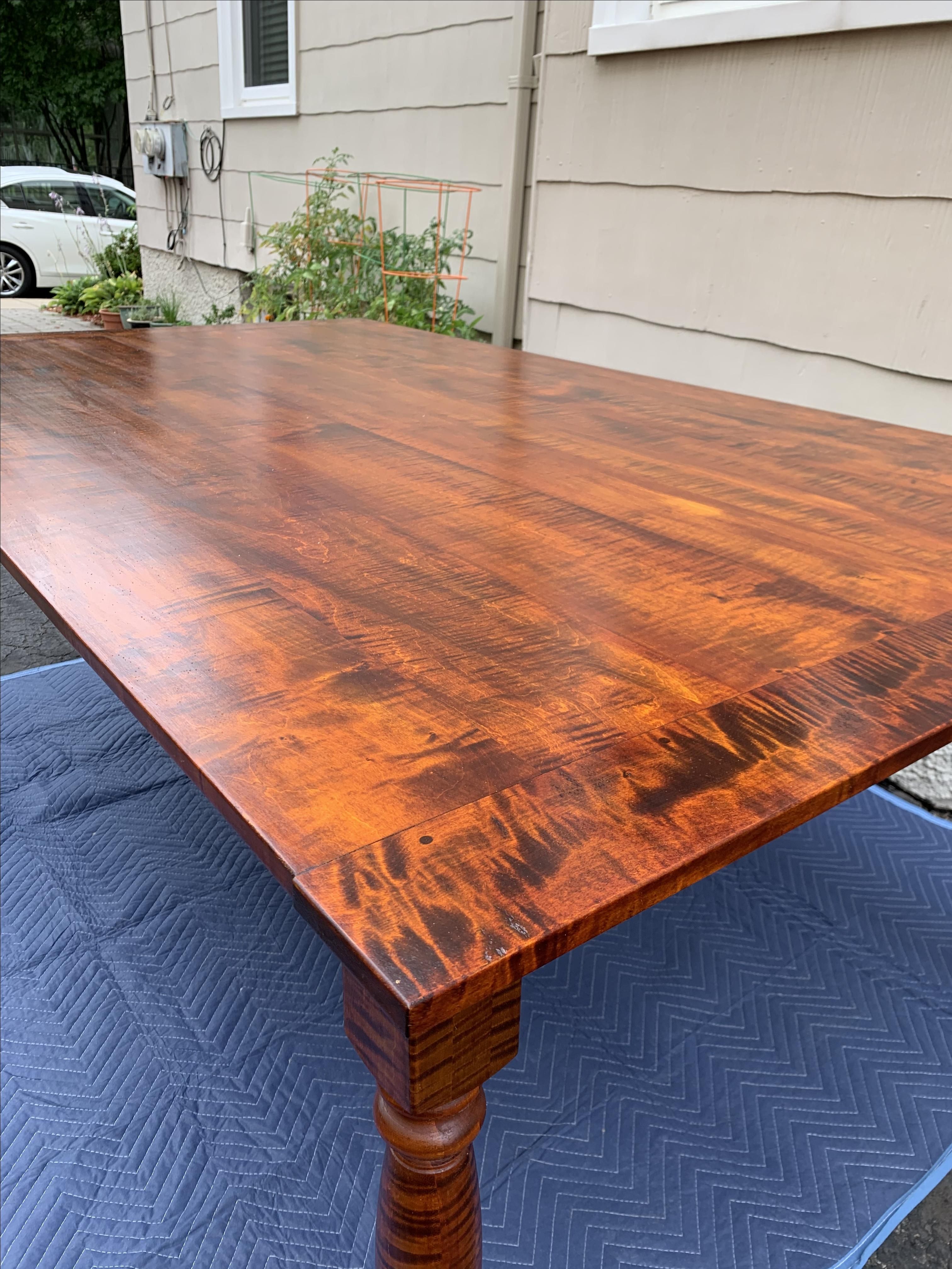 Hand Crafted Antiqued Tiger Maple Dining Table by Chandler Wood