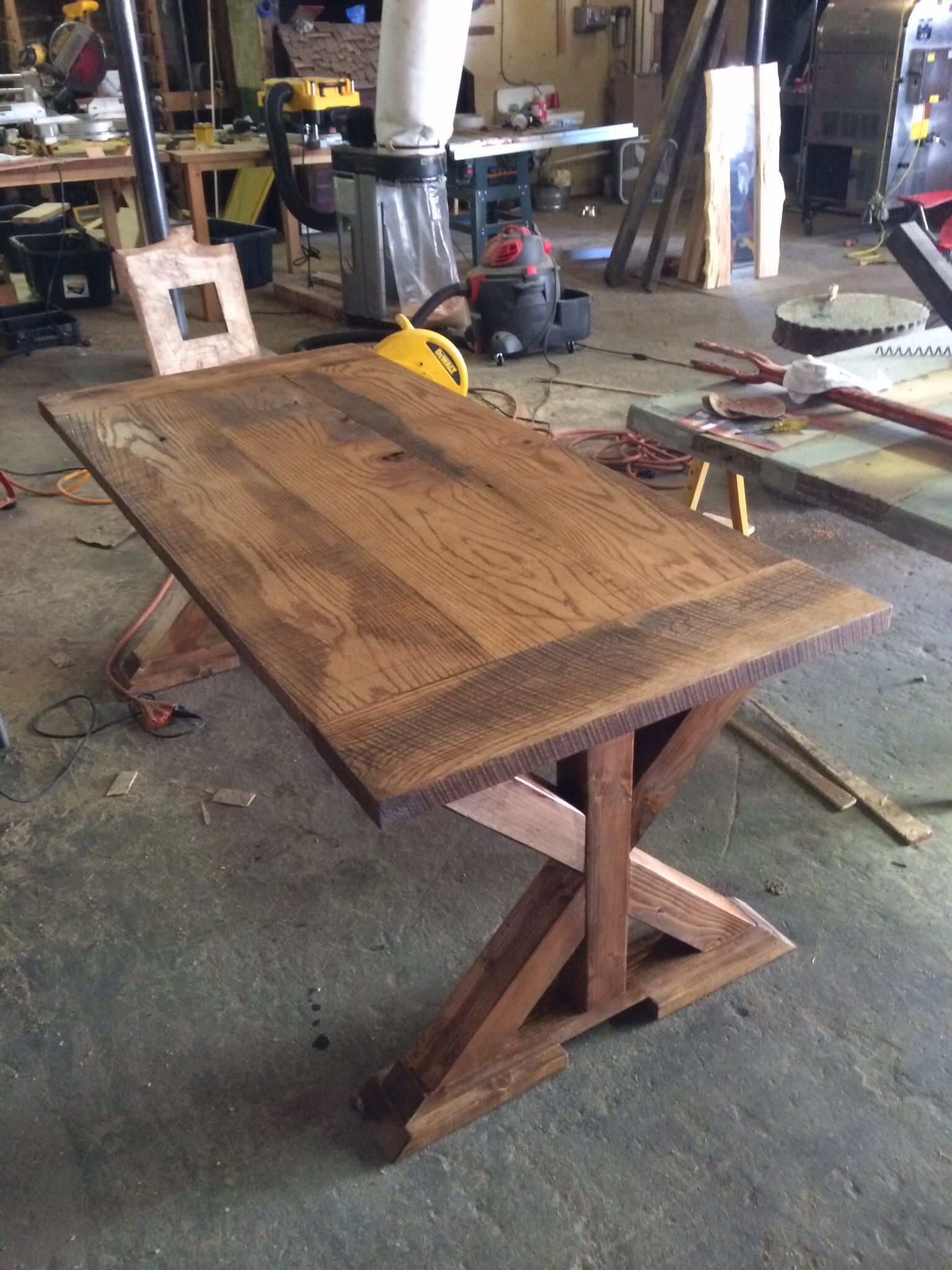 Custom Made Reclaimed Oak Farm Table With XBase by Virginia Build