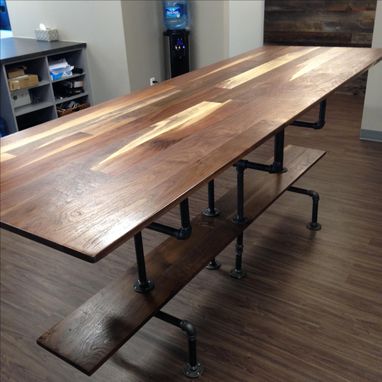 Custom Made Solid Sappy And Figured Walnut Conference Table With Iron Bar Legs
