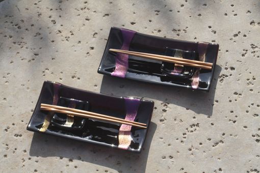 Custom Made Purlple And Black Glass Sushi Set For Two
