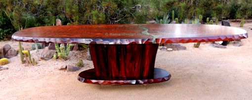 Custom Made Stone Inlaid Redwood Burl Dining Table