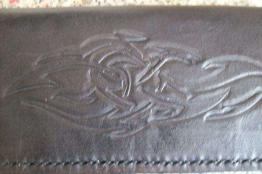Custom Made Custom Leather Biker Wallet With Twisted Flame Design In Black