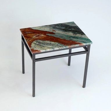 Custom Made Natural Stone Top End Table Steel Base