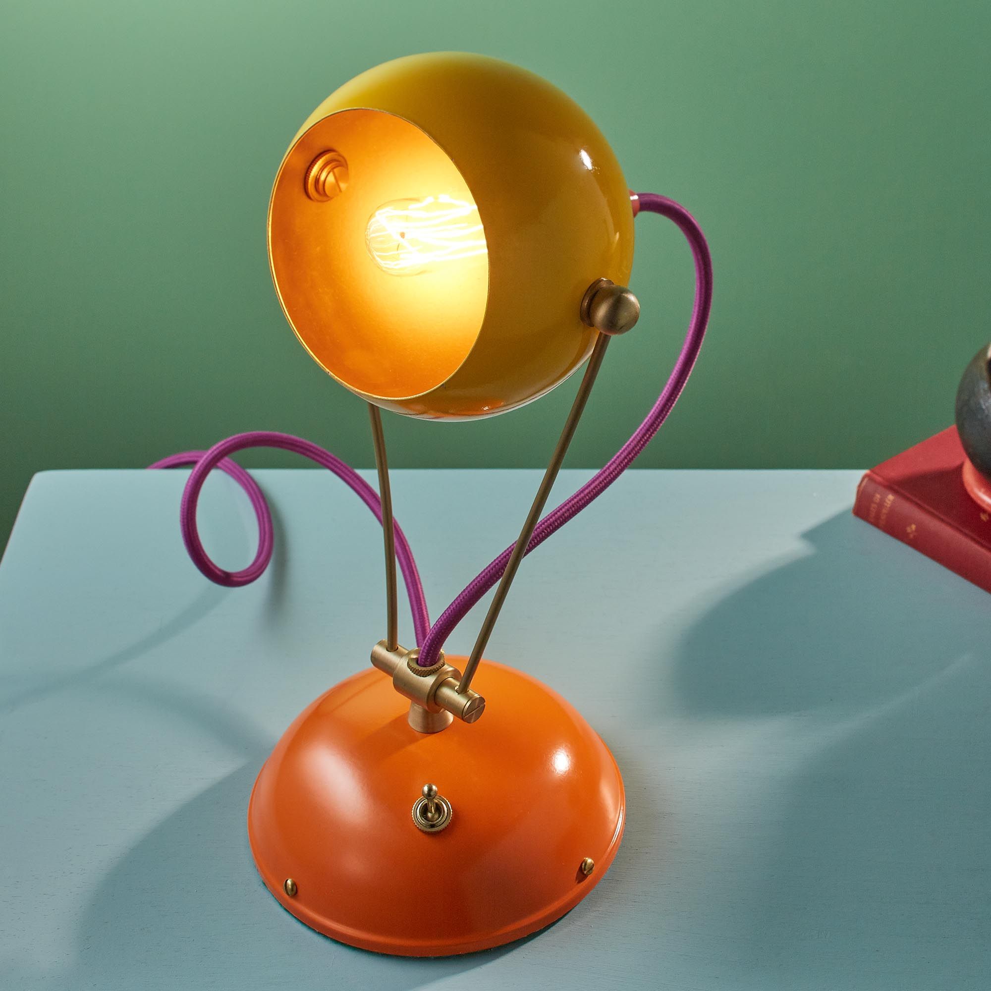 Hand Crafted Handmade Retro Brass And Steel Table Lamp by Providence