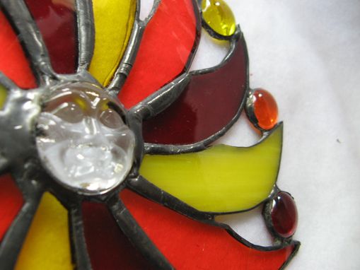 Custom Made Moon Face And Sun Rays Stained Glass Art