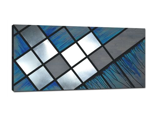 Custom Made Blue Grid 48x24 - Abstract Painting, Wood Art, Metal Art, Modern Decor, Modern Art, Large Art