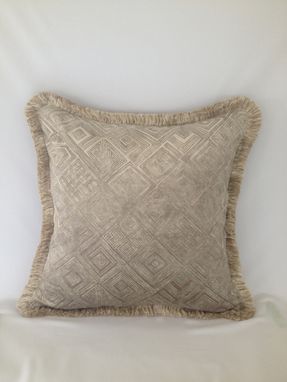 Custom Made Silky Velvet Tan With Geometric Pattern Pillow Cover