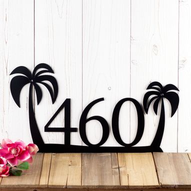 Custom Made House Number Metal Sign With Tropical Palm Trees
