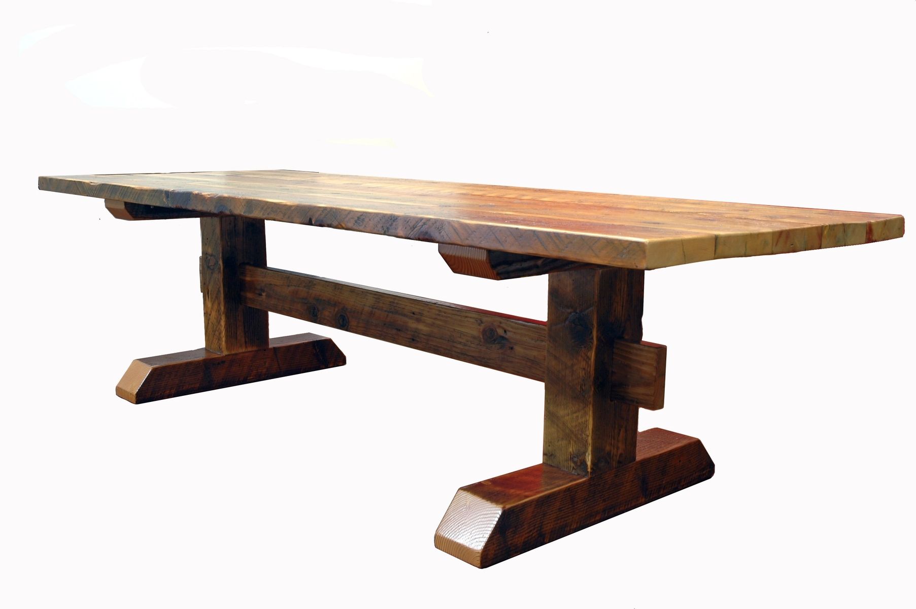 Custom Reclaimed TimberFrame Trestle Dining Table, Farm Table by