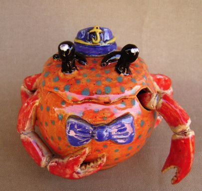 Custom Made Jack The Crab Sugar/ Sauce Bowl With Dipping Spoon/Claw, Ceramic