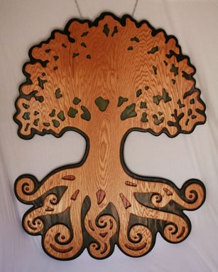 Custom Made Extra Large Oak Wood Tree Of Life Hanging Sculpture