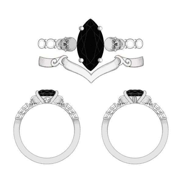 The black onyx marquise cut center stone is paired with diamonds that hold a special meaning.