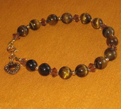 Custom Made Gold Tiger-Eye And Crystal Bracelet - Free Shipping
