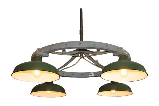 Custom Made Industrial Green Porcelian Shade Chandelier, Original