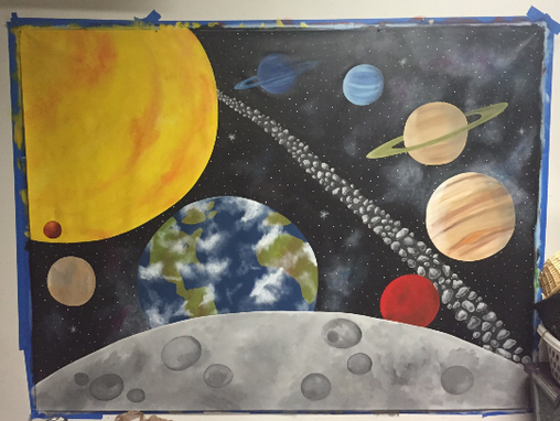 Custom Made Solar System Mural On Canvas 6' Tall By 8' Wide