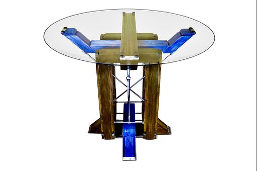 Custom Made Contemporary Modern Custom High Top Dining Wood And Metal And Glass Table