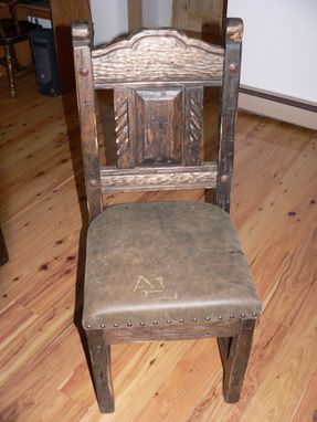 Custom Made Southwest Distressed Dining Chair With Leather Seat