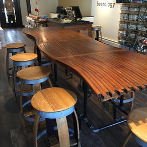 Home Bars And Bar Carts Custommade Barrel Stave Bar Top Kitchen Counter Dining Room Table With Gas Pipe Base