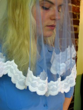 Custom Made Kate - Handmade Blue Oval Veil With White Lace Trim