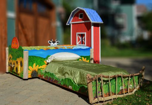 Custom Made Custom Designed Hand Painted Kids Farm Trundle Bed