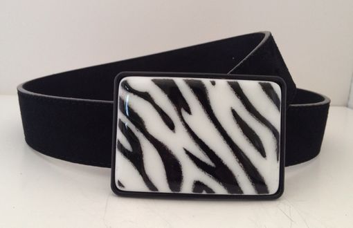Custom Made Fused Glass Zebra Belt Buckle