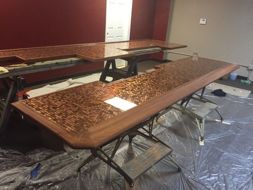 Custom Made Mahogany And Penny Bar Countertop.