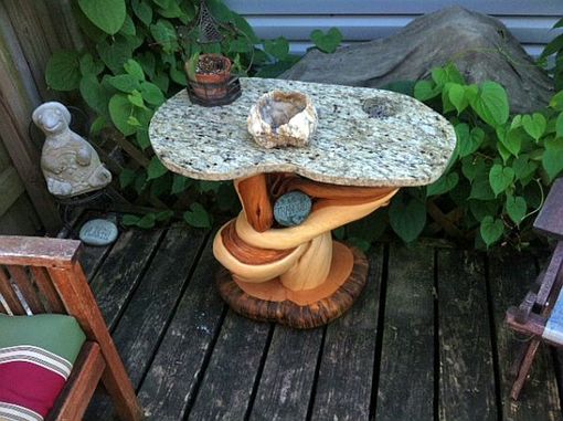 Custom Made Granite Top Rustic Juniper Wood End Table Furniture