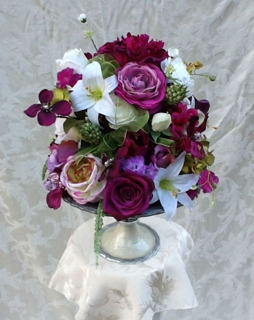 Hand Crafted Silk Floral Wedding Centerpiece In Purple And White by ...