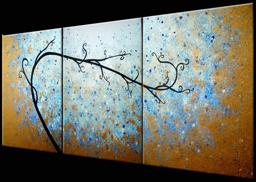 Buy Hand Crafted Abstract Blue Gold Textured Tree Painting, Original