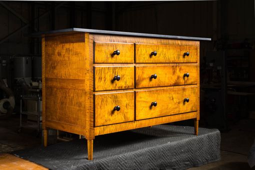Custom Made Reproduction Shaker Bureau. Dyed Curly Maple With Hand Rubbed Finish.