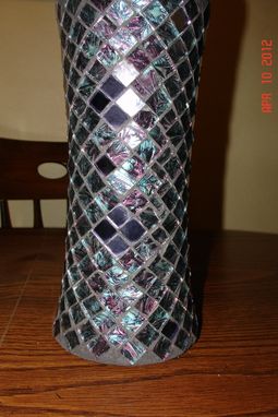 Custom Made Stained Glass Mosaic Vase / Candle Holder In Blue/ Green/ Purple Van Gogh & Purple Mirrored Glass